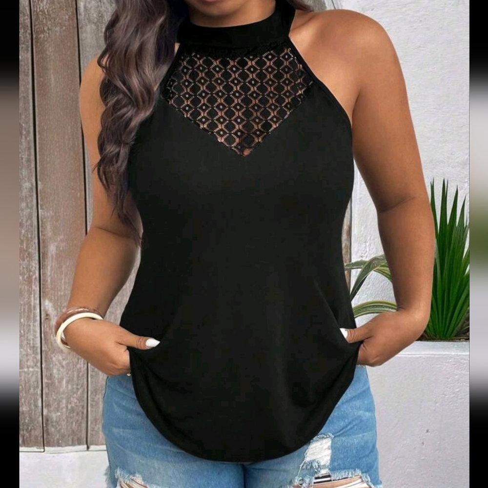 SHEIN Black Lace Detail Tank Top